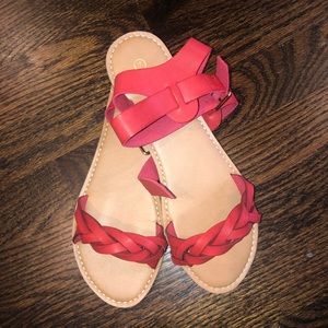 Red braided sandals, Size 7; new in box